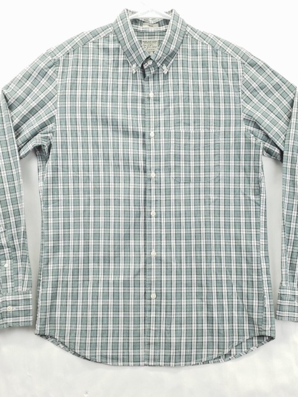 J Crew Shirt Mens M Green White Stretch Performance Secret Wash Organic Cotton